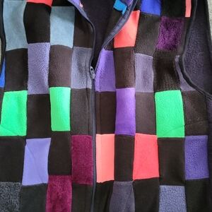 "Colourblock Beauty" Vintage Multicolor Patchwork Fleece Vest